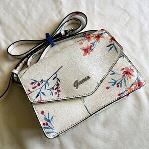 Guess White Mini Kalie Floral Crossbody Purse Bag